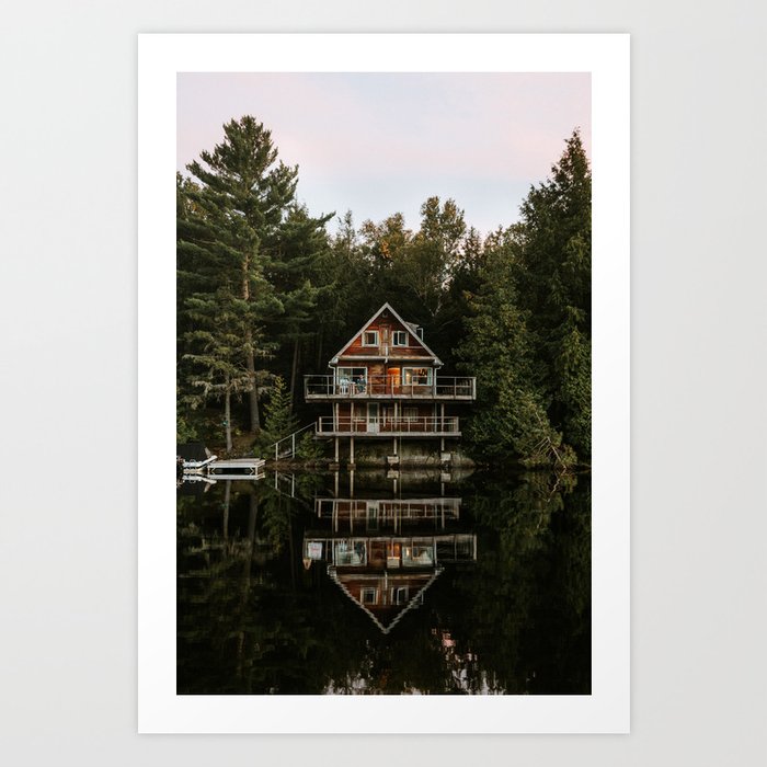Lakeside Cabin Art Print