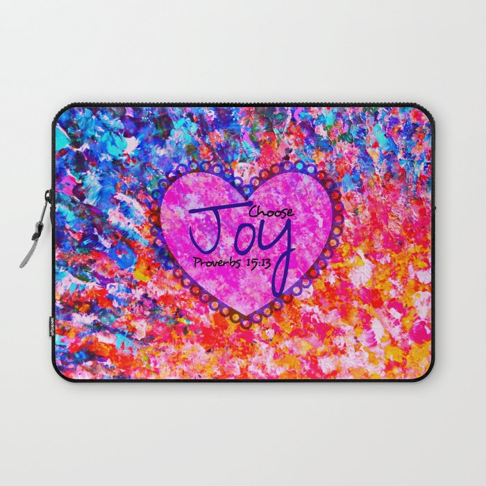 CHOOSE JOY Christian Art Abstract Painting Typography Happy Colorful Splash Heart Proverbs Scripture Laptop Sleeve