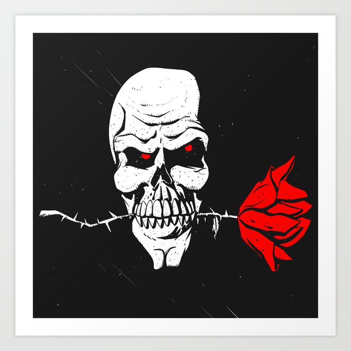 Skull With Flower Between Teeth Halloween Skull Skeleton Cartoon Gothic Illustration Art Print By Marios Society6