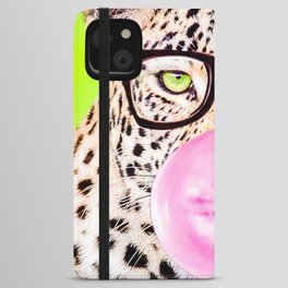 Bubblegum Glasses Leopard iPhone Wallet Case