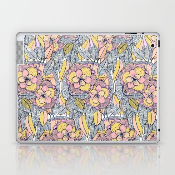 Pink and Peach Linework Floral Pattern Laptop & iPad Skin