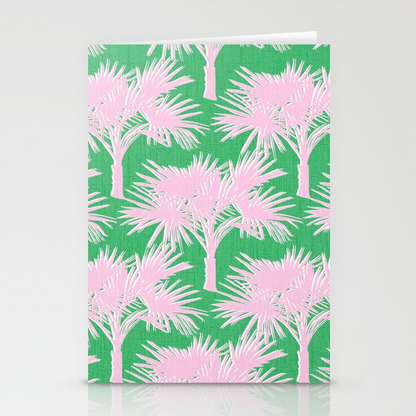 Retro Palm Trees Pastel Pink and Kelly Green Stationery Cards