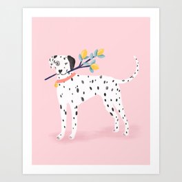 Dalmatian with Lemon Tree in Pink Art Print