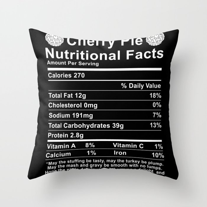 Cherry Pie Nutritional Chart Throw Pillow