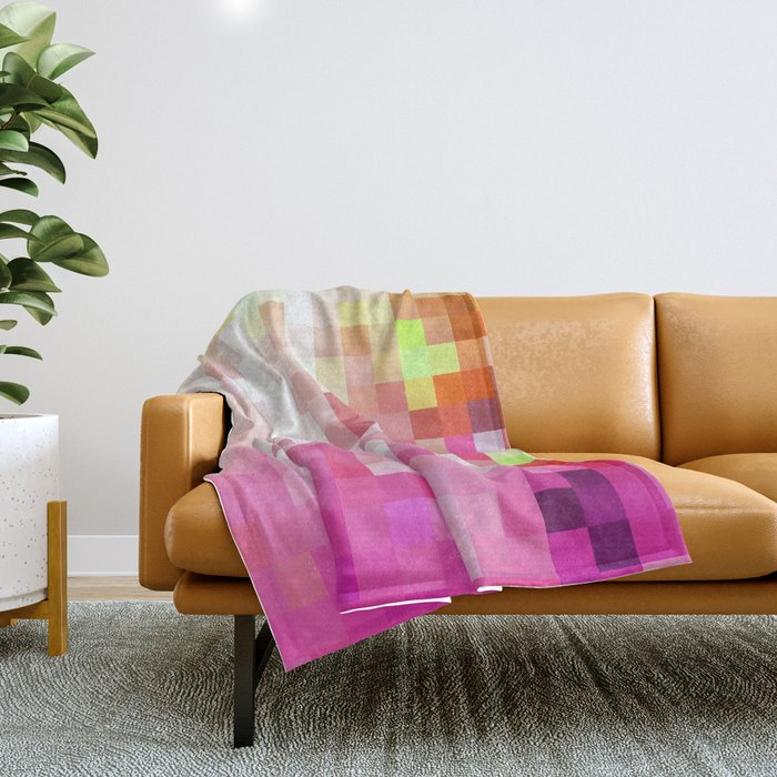 geometric pixel square pattern abstract background in pink yellow Throw Blanket