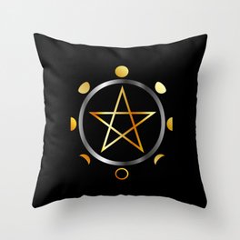 Phases of the moon and golden pentacle Throw Pillow