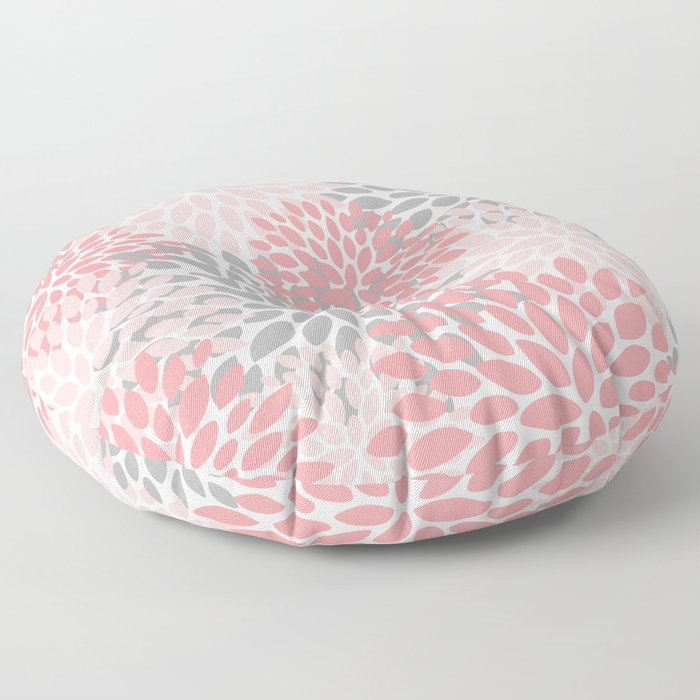 Modern, Flowers Print, Coral, Pink and Gray Floor Pillow