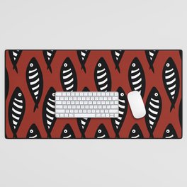Abstract black and white fish pattern Red Desk Mat