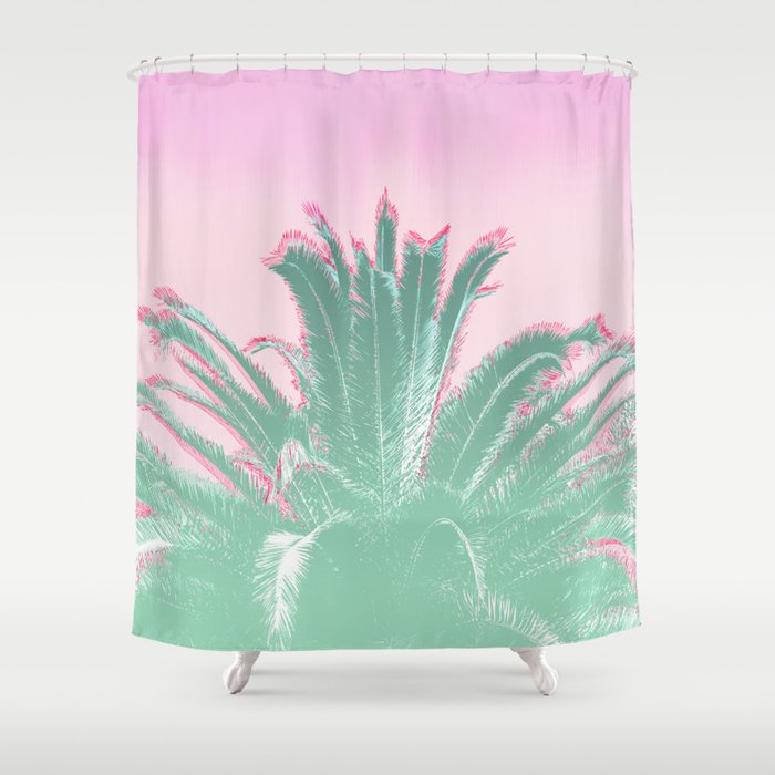 Palm Tree Leaves Tropical Vibes Design Shower Curtain By