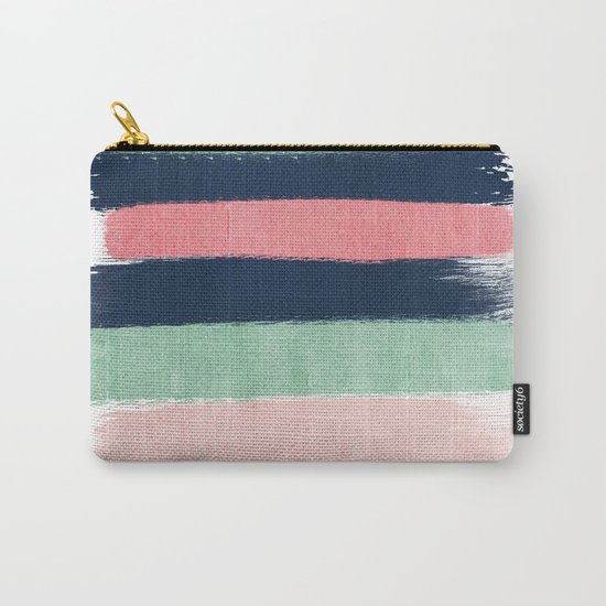 Painted stripe stripes mint navy pink modern color palette painterly minimalist nursery art Carry-All Pouch