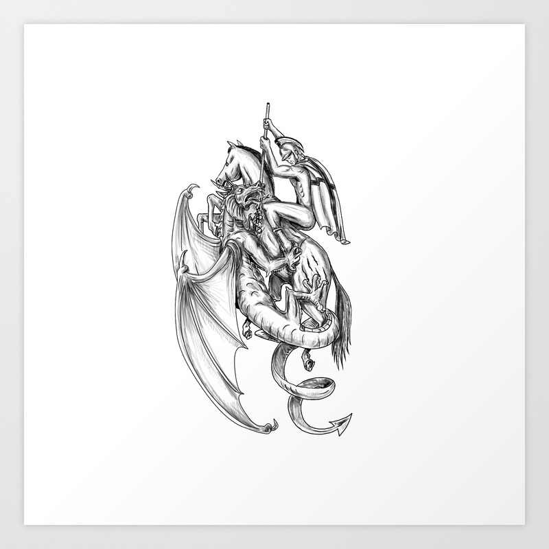 St George Slaying Dragon Tattoo Art Print By Patrimonio Society6