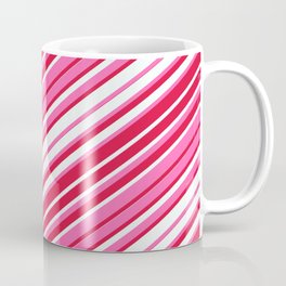 [ Thumbnail: Hot Pink, Crimson, and Mint Cream Colored Stripes/Lines Pattern Coffee Mug ]