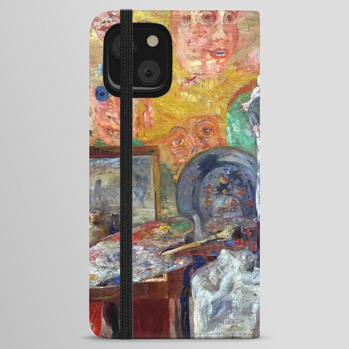 Attributes of an artist's studio & palette surrealism portrait painting by James Ensor iPhone Wallet Case