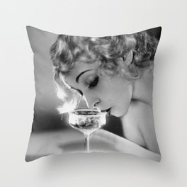 Jazz Age Blond Sipping Champagne black and white photograph / photography Throw Pillow