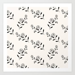 Abstract Rose Pattern - Black and Ivory Art Print
