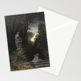 Vintage artwork with statue in forest Stationery Card
