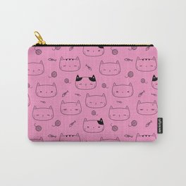 Pink and Black Doodle Kitten Faces Pattern Carry-All Pouch