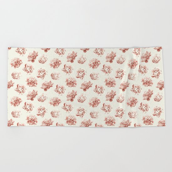 Rose Garden Vintage Rose Pink and Cream Beach Towel