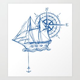 Blue Sailing Ship Art Print