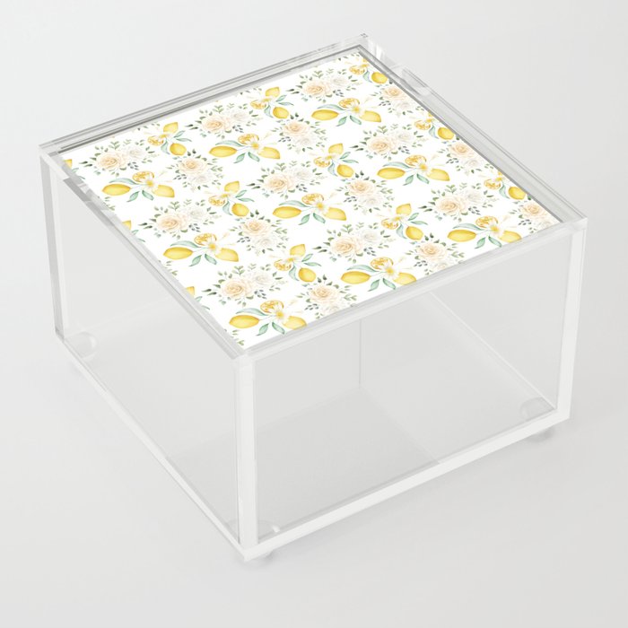 Lemons and White Flowers Pattern  Acrylic Box