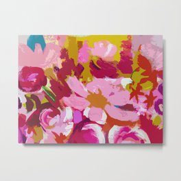 Abstracted Flower Painting in Hot Pink, red, spring green Metal Print | Illustration, Graphic Design, Nature, Abstract 