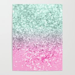 Pink Mint Mermaid Girls Glitter #1 (Faux Glitter) #decor #art #society6 Poster
