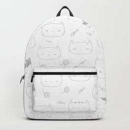 Light Grey Doodle Kitten Faces Pattern Backpack