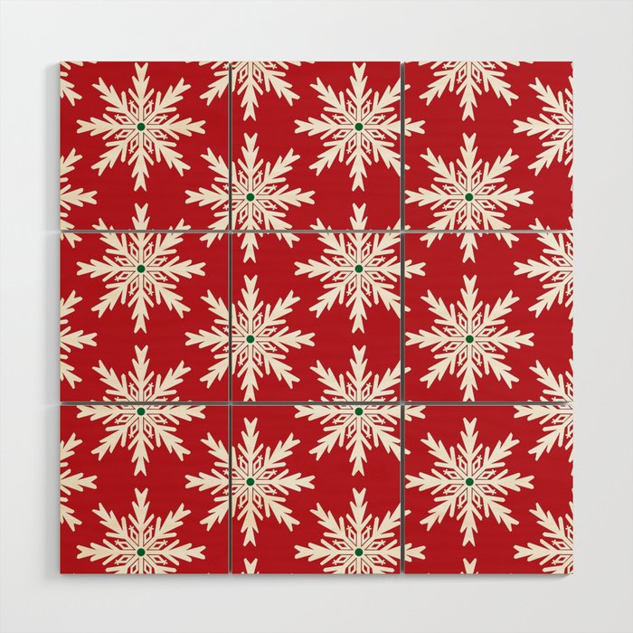 Christmas Snowflakes Maroon & Green Wood Wall Art