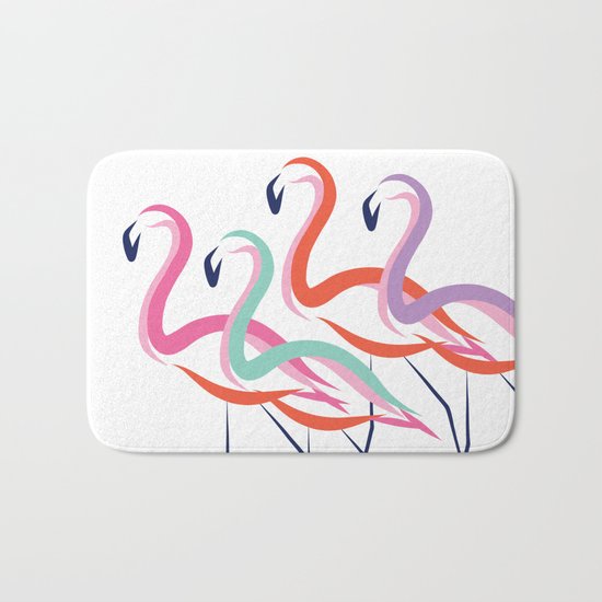 Flamingos never go solo Bath Mat