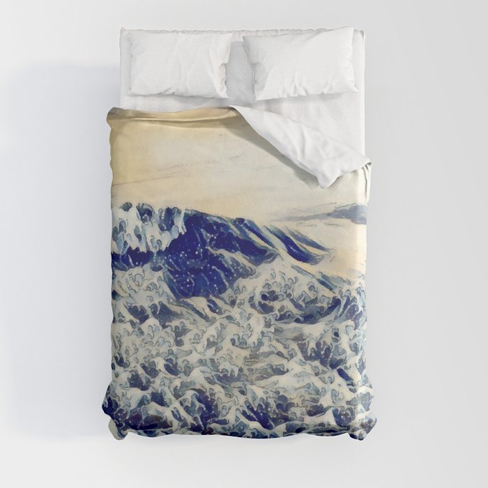 Anime retro sea shore waves  Duvet Cover