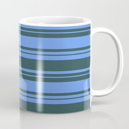 [ Thumbnail: Cornflower Blue and Dark Slate Gray Colored Stripes/Lines Pattern Coffee Mug ]