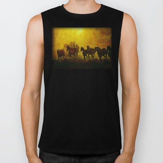 Horses at sunset Biker Tank
