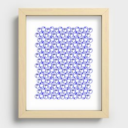 Blue and White Geometric Pattern With Palm Trees Recessed Framed Print