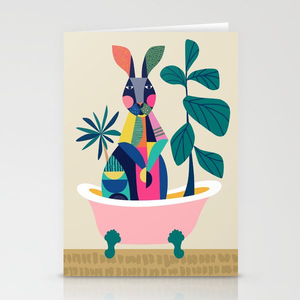  Kangaroo in bathtub Stationery Cards