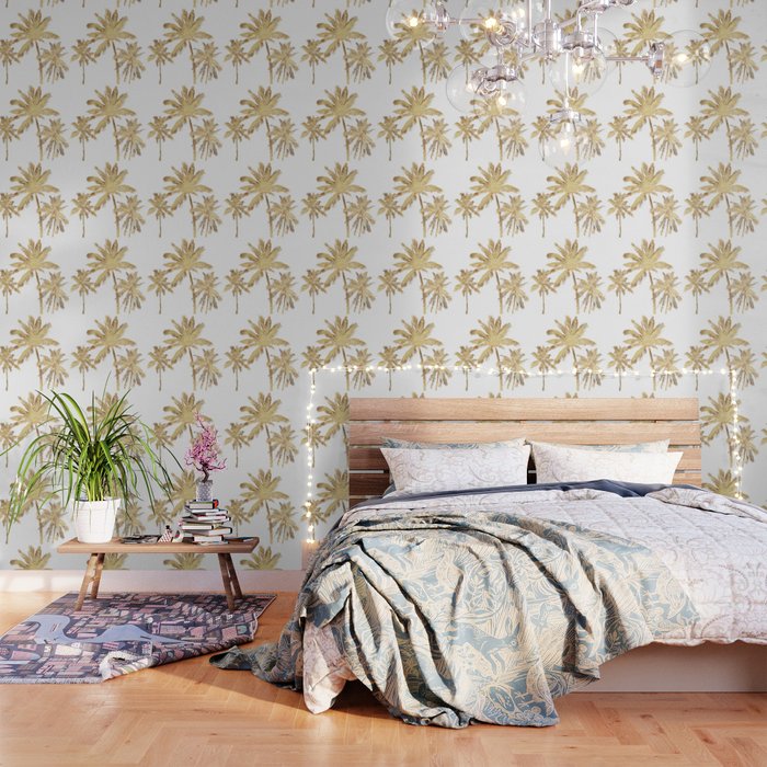 Gold Palm Trees Beach Chic Tropical Wallpaper