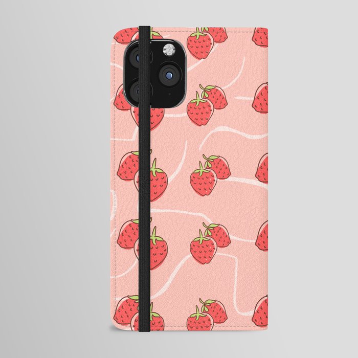 Cute Pink Strawberry Pattern iPhone Wallet Case