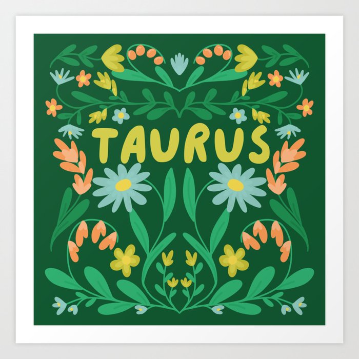 Taurus Retro Folk Art  Art Print