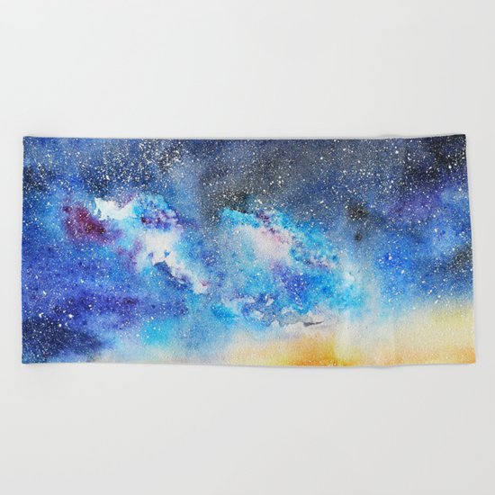 When night is falling || watercolor Beach Towel
