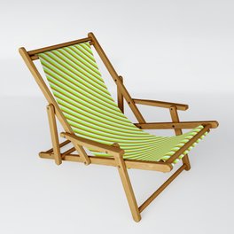 [ Thumbnail: Dark Goldenrod, Light Cyan, and Light Green Colored Stripes Pattern Sling Chair ]
