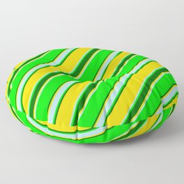 [ Thumbnail: Lime, Dark Green, Yellow & Powder Blue Colored Lines/Stripes Pattern Floor Pillow ]