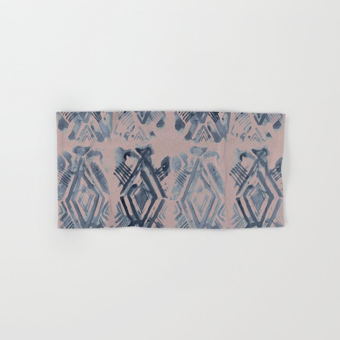 Simply Ikat Ink in Indigo Blue on Clay Pink Hand & Bath Towel