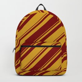 [ Thumbnail: Goldenrod & Maroon Colored Lines/Stripes Pattern Backpack ]