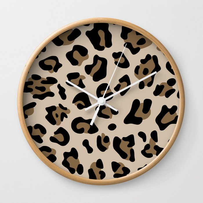 Big Beige and Brown Leopard Spots Wall Clock