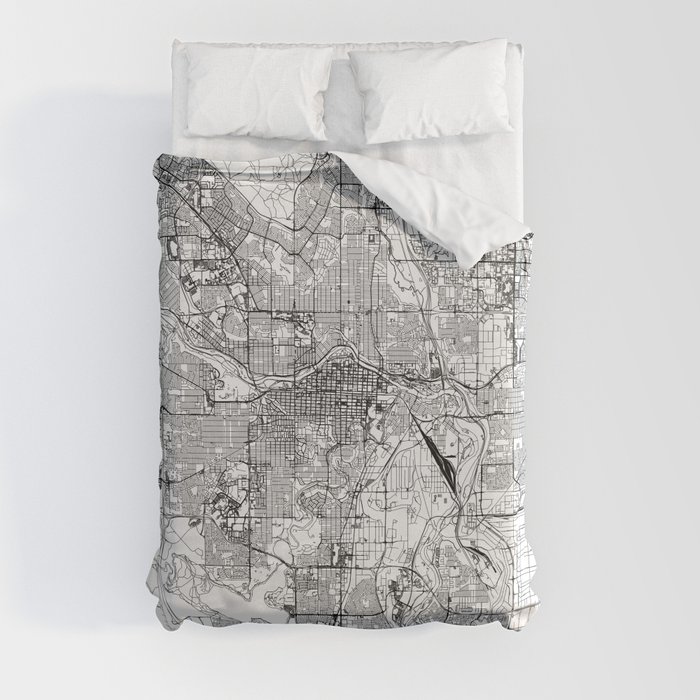 Calgary White Map Duvet Cover