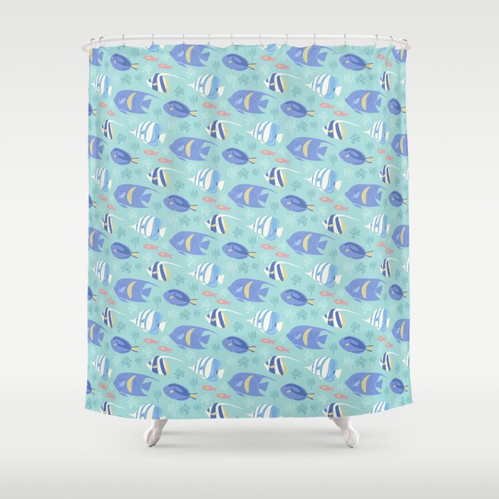 Teal Reef Tropical Fish Shower Curtain, Tropical Fish Shower Curtain