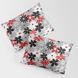 Funky Flowers in Red, Gray, Black and White Pillow Sham