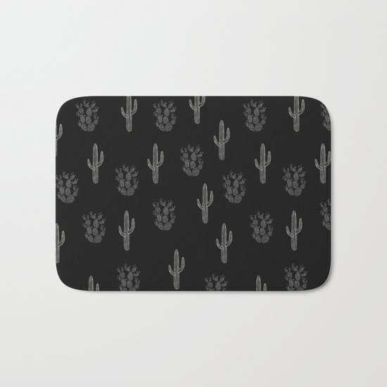 Cactus Pattern Black Bath Mat