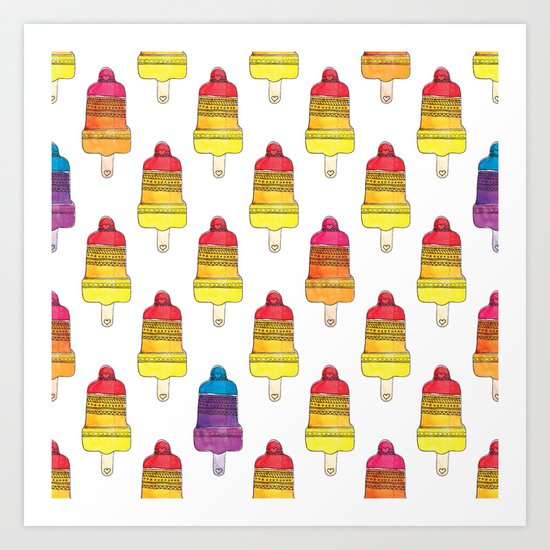 Summer aztec popsicle watercolor illustration pattern Art Print
