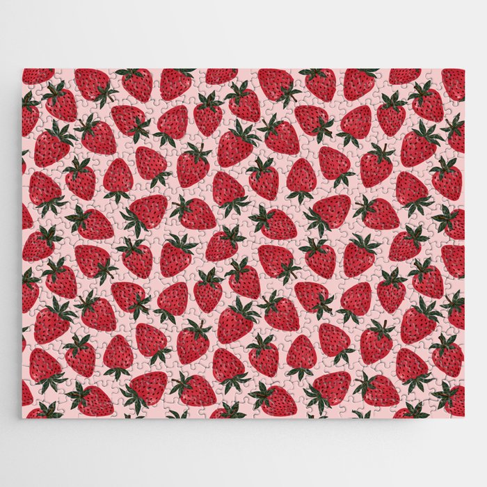 Gouache Strawberry in Pink Jigsaw Puzzle