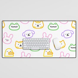 Colorful funny animal face doodle seamless pattern Desk Mat